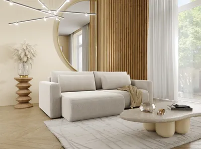 Produktbild von Ecksofa Sofa mit Schlaffunktion CHAIRA Stoff Curio Hellgrau Ottomane Links