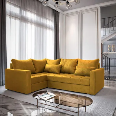 Produktbild von Masseno Ecksofa LIRENO L-S mit Schlaffunktion L-Form, Sofa mit Bettkasten, Wohnzimmersofa, Couch, Soffa, Bettsofa, Couchgarnitur- Gelb, KRONOS 01