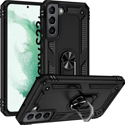 Image de Étui pour Samsung Galaxy S23+ étui de protection militaire double couche avec support d'anneau et support noir