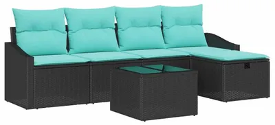 Immagine prodotto di vidaXL Set di divani con cuscini e portaoggetti 6 pezzi in polirattan nero