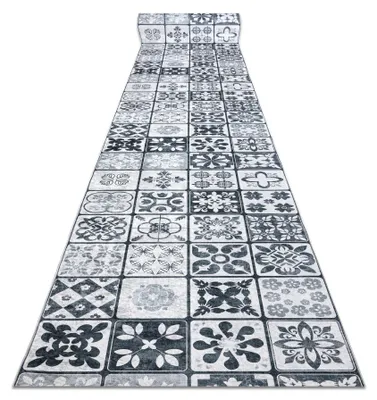 Image de TAPIS DE COULOIR antidérapant LOTUS AZULEJO 60970 Patchwork, carreaux de Lisbonne gris lavable 60 cm  gris 60x550 cm