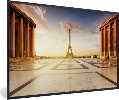 Produktbild von MuchoWow® Gerahmtes Poster Foto vom Trocaderos-Platz mit dem Eiffelturm im Hintergrund 90x60 cm - Poster mit Schwarzem Bilderrahmen Wandposter Rahmen Foto Bilder - Fotorahmen - Foto-Plakat