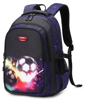 Productafbeelding van Rugzak voor jongens en meisjes, tienermodel, met voetbalprint, ergonomisch, waterdicht, paars, 46 cm