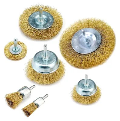 Produktbild von Drahtbürsten Set für Bohrmaschine 7 Teile mit Rundschaft 6mm, Scheibenbürste, Topfbürste und Drahtendbürste zum Reinigen, Rost Entfernen und Entgraten