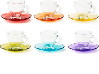 Zdjęcie produktu dla Excelsa zestaw 6 filiżanek do espresso ze spodkami Istanbul szkło 9 cl kolorowy