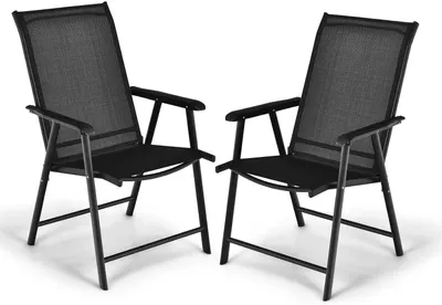 Zdjęcie produktu dla Krzesła ogrodowe KOMFOTTEU, składane, z wysokim oparciem, odporne na warunki atmosferyczne, nośność 150 kg, na taras, balkon, plażę, imprezy, 68 x 59 x 93 cm, czarne, 2 szt