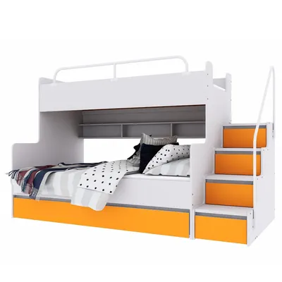 Produktbild von Marlux-Meble Hochbett Kinderbett JSM-3 mit Treppe 80x190 + 120x190 Matt Kinderbetten Funktionsbett Etagenbett Stockbett Kinderhochbett Jugendhochbett (Orange Matt)