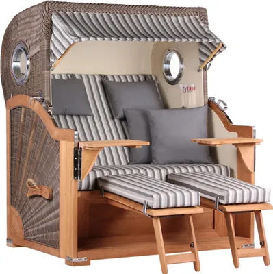 Produktbild von Strandkorb Baltikum Teak PE Grey 2,5 Sitzer Volllieger mit Bullaugen