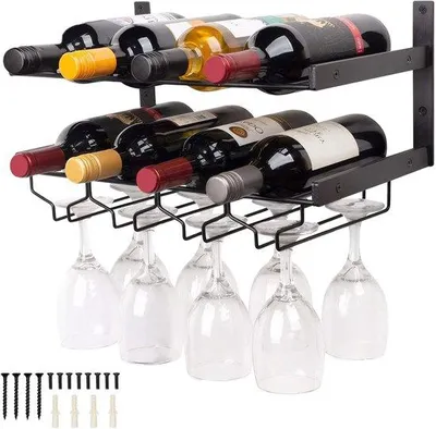 Obrázok produktu pre Čierny kovový stojan na víno na montáž na stenu