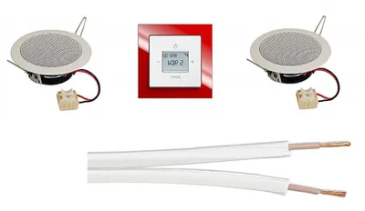 Produktbild von Busch Jäger Unterputz Digitalradio Unterputzradio 8215 U (8215U) axcent rot glänzend (Rahmen) und Future linear (Bedienteil) studioweiß glänzend (-287) (-84) Komplett-Set + 2 x Deckenlautsprecher / Einbaulautsprecher + Radioeinheit inkl. Bedienelement + 1-fach Rahmen + 20 Meter Lautsprecherkabel 2x0,75 mm2 gratis