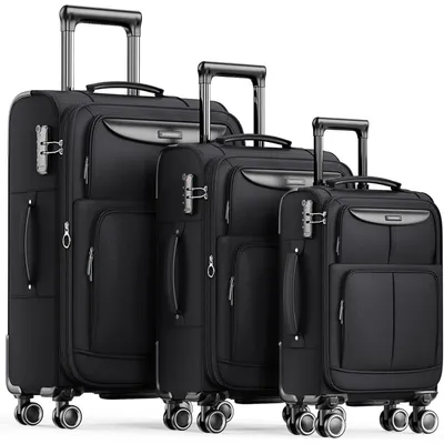 Produktbild von SHOWKOO Kofferset 3-teilig Stoffkoffer TSA-Schloss & 4 Rollen Schwarz