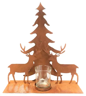 Produktbild von Metall Teelichthalter Hirsch Baum Glasteelicht 25x8x28cm Rost
