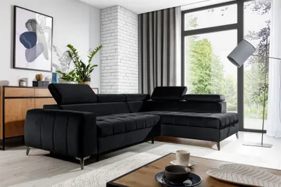 Produktbild von Ecksofa Schlafsofa Sofa AGNESA Stoff Salvador Schwarz Ottomane Rechts