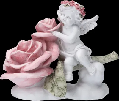 Produktbild von Engel Figur - Putte mit großer Rose - Hochzeitsdeko