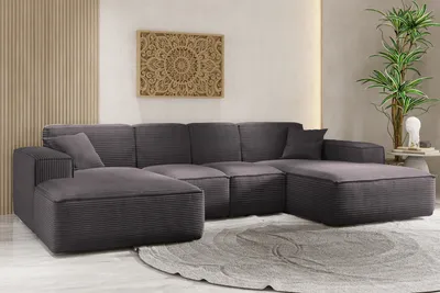 Produktbild von Kaiser Möbel Ecksofa, Eckcouch U form, Wohnzimmer Couch Large 342cm SIENA stoff Poso Dunkelgrau