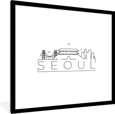 Produktbild von MuchoWow® MuchoWow® Gerahmtes Poster Skyline "Seoul" schwarz auf weiß 40x40 cm - Poster mit zchwarzem Bilderrahmen - Poster - Plakat im Rahmen