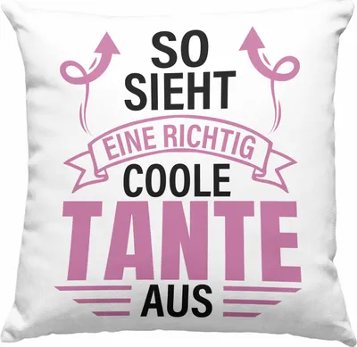Produktbild von Trendation - Tante Geschenk Deko-Kissen mit Füllung 40x40 Lustig So Sieht Eine Richtig Coole Tante Aus Geschenkidee Spruch (Blau)