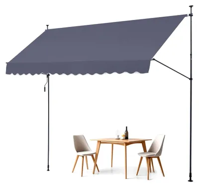 Produktbild von Klemmmarkise 400 x 120 cm, Balkonmarkise mit Handkurbel, Sonnenmarkise, Terrassenüberdachung, Höhenverstellbar von 218 bis 309 cm, Markise für Terrasse/Balkon/Garten, Grau