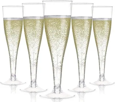 Produktbild von Famanu Plastikchampagnergläser 150 ml - 54 Stück - transparent - wiederverwendbar - mit Stiel
