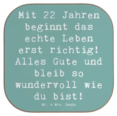 Produktbild von Mr. & Mrs. Panda Tischuntersetzer Spruch 22. Geburtstag - Meeresbrise - Geschenk, besondere Botschaft, Coaster, Tassen Untersetzer, Party, Alter, für Gläser, Alles Gute