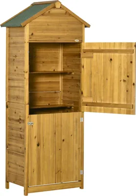 Image de Abri À Outils En Bois Naturel, Armoire À Outils, Armoire De Jardin, Abri De Jardin, Abri À Outils, 2 Étagères, Résistant Aux Intempéries, 2 Portes, 79 X 49 X 191,5 Cm