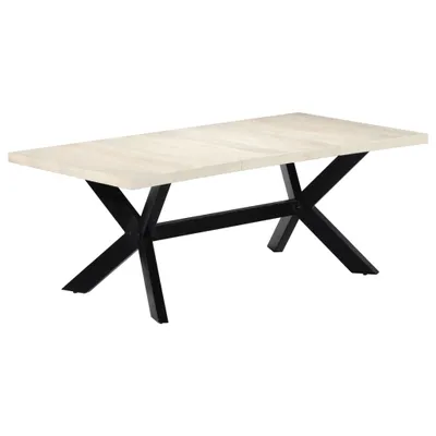 Image de Table de salle à manger exclusive, blanche, dimensions 200 x 100 x 75 cm, en bois massif de mangue
