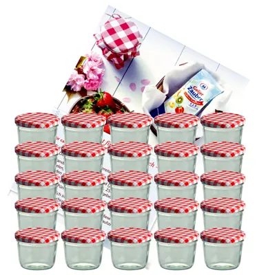 Image de lot de 25 pots 230 ml To 82 couvercle rouge à carreaux avec sucre diamant Magic Recette