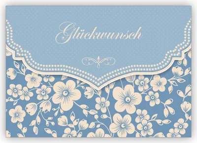 Produktbild von Schöne Retro Glückwunschkarte mit Vintage Kirschblüten Muster zur Hochzeit, Taufe, Geburt, Examen, hellblau: Glückwunsch