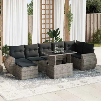 Produktbild von Eleganten-Stil 8-tlg. Garten-Lounge-Set mit Kissen Garten-Sofagarnitur, Outdoor Indoor, Grau Poly Rattan Gartenmöbel-Sets CHY88661755