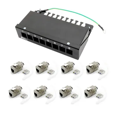 Produktbild von ARLI Patchpanel inkl. 8x Keystone Cat8.1 Module – 8-Port Patchfeld Gehäuse schwarz