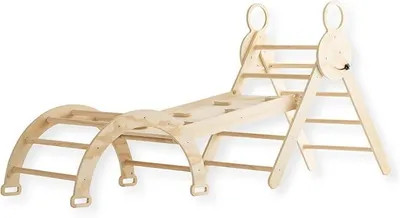 Imagen del producto de Silecomplaza Mini Estructura de escalada – Arco de madera con tobogán y rampa – Juguete Montessori para interiores – 176x47x82 cm – Color natural