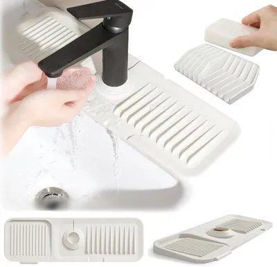 Produktbild von Silikonische Küchenabdichtmatte für die Spüle, 5° geneigte Form für die Spülmatte, Spüleorganizer und Arbeitsplattebeschutzung (17,7 x 5,5 Zoll)