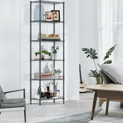 Produktbild von Schwarzes Metallregal, 6 verstellbare Ablagen, 54x29x160cm, Küche