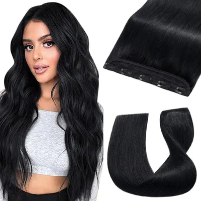 Produktbild von Clip-in Extensions Echthaar 30cm Lackschwarz 40g