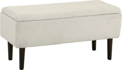 Image de HOMCOM Banc de rangement coffre de rangement tabouret repose-pieds surface en tissu effet laine boucleé pieds en bois d'hévéa pour salon chambre entrée 95 x 38 x 45 cm beige