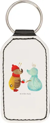 Produktbild von Mr. & Mrs. Panda Schlüsselanhänger Nachtfalter Schneemann - Weiß - Geschenk, Mit Spruch, Taschenanhänger, Weihnachtsgruß, anhänger für schlüssel, kunstleder, Weihnachten