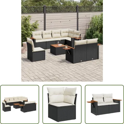 Produktbild von The Living Store 9-tlg. Garten-Sofagarnitur mit Kissen Schwarz Poly Rattan