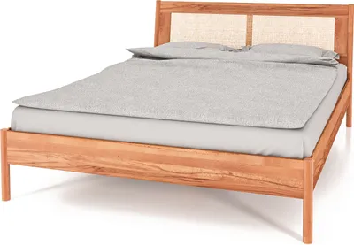Produktbild von Bett POLA 80 x 190 aus Massivholz mit Rattankopfteil, Naturgeölt