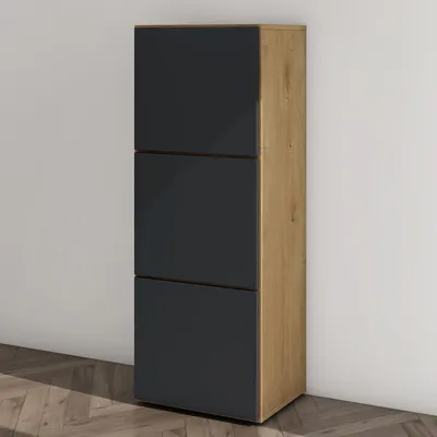 Produktbild von Mai & Mai Schuhschrank Schuhkommode mit 3 Schränken BTH: 45x36x120 cm Schuhregal Möbel in Kerneiche + Anthrazit matt Schuhschrank02