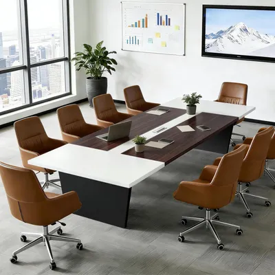 Zdjęcie produktu dla Stół konferencyjny do biura, wymiary 360x120x74 cm, kolor czarno-biały, grubość blatu 2,5 cm
