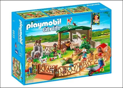 A Playmobil zoo playset box with a depiction of the toy inside.