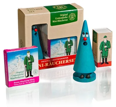 Produktbild von Crottendorfer - Set Räucherfigur Mini Ziegenbein Leo Lavendel (Türkis) & Räucherkerzen Bunte Mischung Größe XS (Klein)