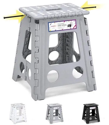 Obrázek produktu pro Skládací stolička, 40 cm, přenosná, bílá, skládací židle do koupelny, šedá