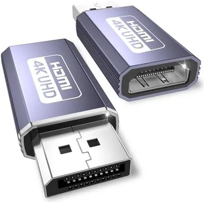 Produktbild von DisplayPort auf HDMI Adapter 4K, 2-Stück Unidirektional DP auf HDMI, 4K@60Hz/4K@30Hz/2K@60Hz/1080P@120Hz, Adapter Displayport auf HDMi Kompatibel mit Lenovo, HP, Dell, GPU, AMD, NVIDIA, Desktop