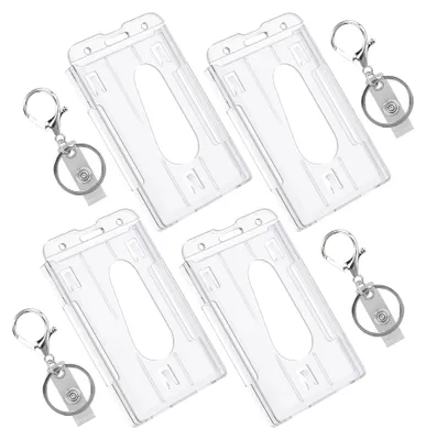 Produktbild von Ausweishülle Hartplastik, 4X Kartenhalter für Ausweis, ID-Karte & Scheckkarte, Transparente Badge Holder für Dienstausweis (Vertikal, 4 Stück)