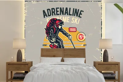 Produktbild von MuchoWow® Fototapete für Wohnzimmer oder Schlafzimmer Wandtapete Vinyl Motivtapete Ski - Sport - Jahrgang - 300x300 cm - Wanddekoration