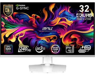 Produktbild von MSI MPG 321URXWDE QD-OLED, 80 cm (31.5"), 3840 x 2160 Pixel, 4K Ultra HD, QD-OLED, 0,03 ms, Weiß