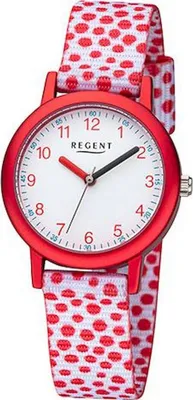 Produktbild von Regent Kinder Armbanduhr F-1382 Textilband Rot, Aluminium Gehäuse