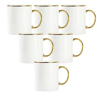 Produktbild von Set Mit 6 Weiss-Goldenen Porzellanbechern À 440 Ml – Elegante Tassen Für Kaffee, Tee Und Kakao