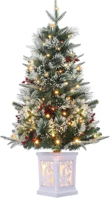Produktbild von Künstlicher Weihnachtsbaum 90 cm (3.0FT) Schneebeflockt mit mit integrierter LED-Beleuchtung, frostigen Schneespitzen – Automatisches Klappsystem & Metallständer